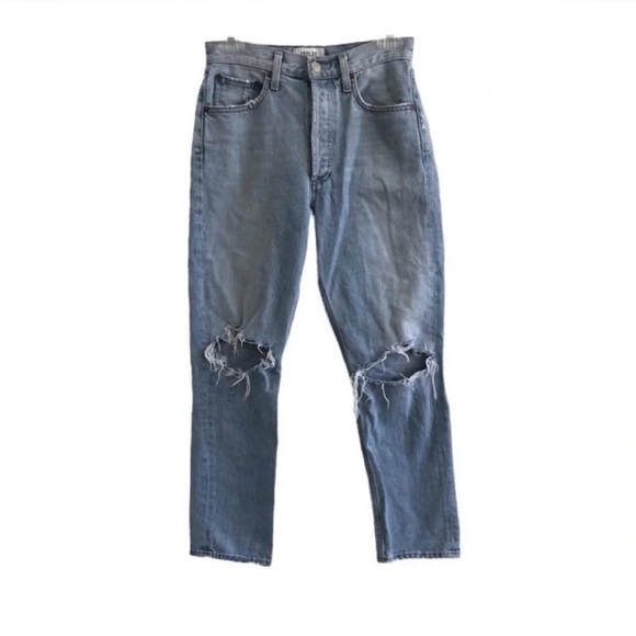Agolde Riley High Rise Straight Leg Crop Distressed Jeans - Picture 2 of 8